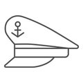 Captain cap thin line icon, Sea cruise concept, sailor cap sign on white background, Captain hat icon in outline style