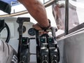 Captain control hand throttle on speedboat Royalty Free Stock Photo