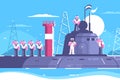 Captain with crew on submarine