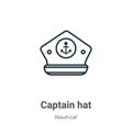 Captain hat outline vector icon. Thin line black captain hat icon, flat vector simple element illustration from editable nautical