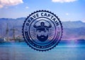 Captain logo on blurred background. Royalty Free Stock Photo