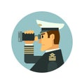 Captain looking through binoculars. Web icon. Vector illustration. Royalty Free Stock Photo