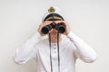Captain looks through a binoculars Royalty Free Stock Photo