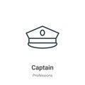 Captain outline vector icon. Thin line black captain icon, flat vector simple element illustration from editable professions