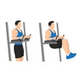 Captain`s chair leg,knee,hip raises exercise. Flat vector illustration Royalty Free Stock Photo
