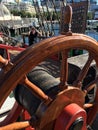 Captain's steering wheel on The Endeavour Royalty Free Stock Photo