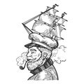 Captain with sailing ship cap vector illustration Royalty Free Stock Photo