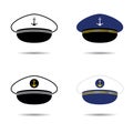 Captain sailor hat vector, four icons Royalty Free Stock Photo