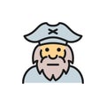 Captain, sailor, pirate, old man flat color line icon. Royalty Free Stock Photo