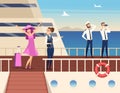Captain on the sea ship. Sailor cruise team boat officer and stuart travel vector concept background Royalty Free Stock Photo