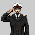 Captain of sea ship in uniform saluting