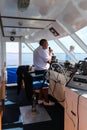 The captain in ship,cruise port stephens,australia
