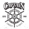 Captain ship wheel vintage label, emblem or print Royalty Free Stock Photo