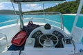 Captains bridge, deckhouse with steering wheel and controls on p