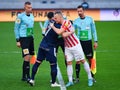 The captains of the team Skf Sered and Fc Vion Zlate Moravce greet each other before the match Royalty Free Stock Photo