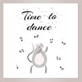 Caption time to dancewith a cute dancing mouse, vector illustration Royalty Free Stock Photo