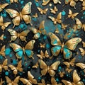 Exquisite Golden Butterfly Jewelry with Turquoise on Black Royalty Free Stock Photo