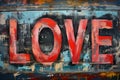 Love Street Art Mural, Valentines Day Card Artwork, Weathered Outdoor Painting, Romantic Words Royalty Free Stock Photo