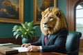 Majestic Lion CEO in Opulent Office, AI Generated