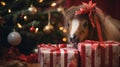 Yuletide Elegance: Pony Posing Amidst Christmas Presents and Tree