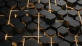 Futuristic Dark Hexagonal Grid with Glowing Golden Lines Royalty Free Stock Photo