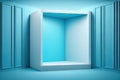 Abstract blue interior background with empty open door