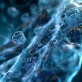 Captivating abstract blue microscopic cellular structure with flowing organic bubbles and ethereal lighting. Royalty Free Stock Photo