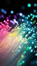 A captivating abstract display of illuminated optical fiber cables in stunning colors and design