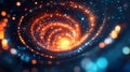 Abstract swirl of digital data with glowing particle trails in blue and orange hues creates futuristic space Royalty Free Stock Photo