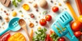 Vibrant Abstract Culinary Composition A Geometric Celebration of Food Utensils and Kitchen Aesthetics Royalty Free Stock Photo