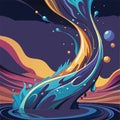 A captivating abstract universe with swirling cosmic patterns, glowing orbs, and ethereal forms set against a deep black backdrop