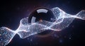 Futuristic glowing data stream with binary code swirls around a reflective dark sphere Royalty Free Stock Photo