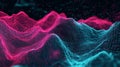 Abstract Digital Landscape: Futuristic Wireframe Mesh Terrain in Vibrant Neon Pink and Blue Colors, Representing Big Data Royalty Free Stock Photo