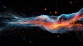 Abstract visualization of dynamic energy flow or data stream with vibrant glowing particles. Royalty Free Stock Photo