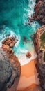 Captivating Aerial Panorama Of Rocky Beach In Orange And Teal Style