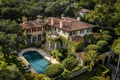 Majestic Manor Oasis Aerial View of Luxury Mansion With Sparkling Swimming Pool Royalty Free Stock Photo