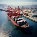 Busy Port: A Cargo Ship Loading Containers in Warm Afternoon Light