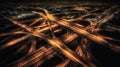 Captivating Aerial View of a Complicated Intersecting Road System at Night. Generative AI