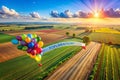 Celebrate Awareness Month with a Vibrant Aerial View Colorful Balloons and Ribbon Banner for Your Campaign