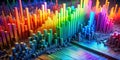 Dynamic Spectrum Visualization An Aerial Perspective of Colorful Vertical Bars Demonstrating Frequency Analysis in a