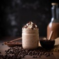 Delicious Frothy Frappuccino Close-Up, with coffee beans - AI Generated