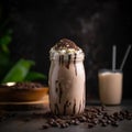 Delicious Frothy Frappuccino Close-Up, with coffee beans - AI Generated