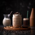 Delicious Frothy Frappuccino Close-Up, with coffee beans - AI Generated