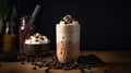 Delicious Frothy Frappuccino Close-Up, with coffee beans - AI Generated