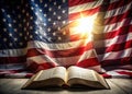 A Powerful Fusion American Flag and Bible in Double Exposure AI Art Exploring the Intersection of Faith and Royalty Free Stock Photo