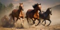 Energetic Symphony - A Dynamic Fusion of Running Horses in AI Harmony - generative AI Royalty Free Stock Photo