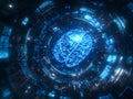 AI-Generated Brain in Digital Data Tunnel â Futuristic Cyber Intelligence and Technology Portal Royalty Free Stock Photo