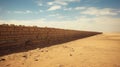 Majestic Desert Landscape with Ancient Stone Wall and Endless Horizon Under Scorching Sunlight