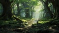 Enchanting Anime Forest: A Captivating Blend Of Dark And Light Green