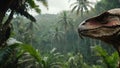 Anthropomorphic artistic image of jungle raptor in distance